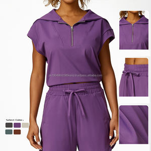 Top court de sport à capuche Logo personnalisé Ensemble court d'été Fabricants de sweat à glissière pour femmes Impression bouffante personnalisée Top court à capuche - Product Image 2