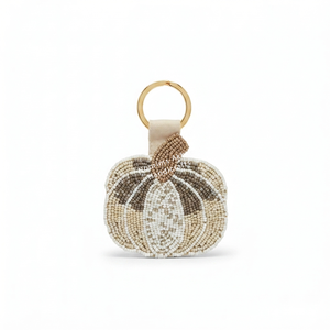 Porte-clés en perles de verre citrouille, crème, bronze, marron, avec breloque automne brodée et anneau doré, personnalisable, OEM, ODM, vente en gros d'usine - Product Image 1