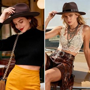 Black Wool Felt Fedora Hat Ribbon Band Adjustable Wide Brim Unisex Classic Style for Party Outdoor Travel - Product Image 5