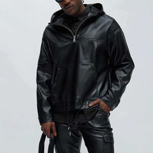100% High Quality Leather <b>Pullover</b> Hoodie Solid Color Pattern Hooded Collar <b>Men</b>’s Hoodies Streetwear Winter Style For Trendy - Product Image 3