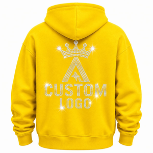 Sudadera con Capucha Extra Grande Personalizada con Pedrería, 100% Algodón, Sudadera Casual con Forro Polar Amarillo, Diseño de Logotipo Frontal, Ropa de Invierno de Secado Rápido - Product Image 2