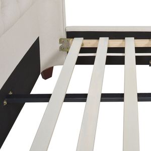 Letto matrimoniale Manhattan Shelter King con piattaforma, rivestito in lino beige chiaro - Product Image 3
