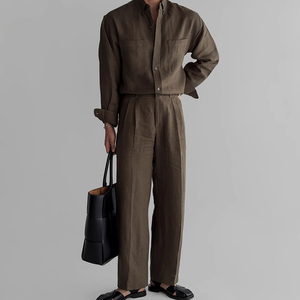 OEM Custom Italian-Style Men's Shirt Wholesale Business Casual Party Holiday <b>Linen</b> Men's Shirt Sets Set <b>Two</b>-<b>Piece</b> Shirt - Product Image 3