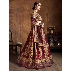 Lehenga Choli en soie brute brodée marron envoûtante avec Dupatta - Product Image 5