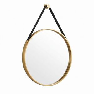 20 Inch Round Wall Mounted Vanity <b>Mirror</b> with Leather Strap and <b>Gold</b> Frame - Product Image 5