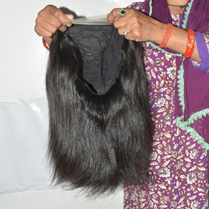 Perruque Lace Front en Cheveux Humains Vierges Indiens Remy de Haute Qualité, Lisses et Soyeux, Noir Naturel, Pré-Pluckée, Légère - Product Image 3