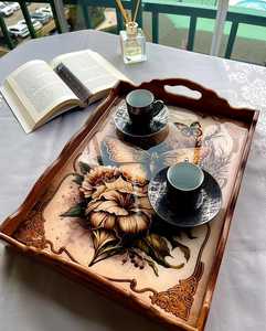 Wavy Look Wood Flower Pattern Printed Enamel <b>Tray</b> Rectangle Modern Kitchenware And Restaurant Use Serving <b>Tray</b> <b>Decorative</b> By UO - Product Image 4