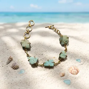 18k Gold Plated Chain Bracelet with Green Stone Claw Setting <b>Link</b> Design Vintage Women's Party Beach Style Jewelry - Product Image 3