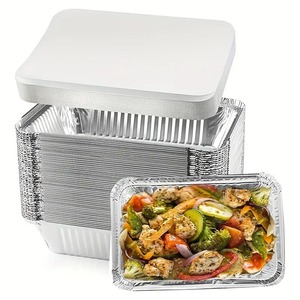 Boîte à lunch rectangulaire en aluminium jetable de qualité alimentaire de 8 pouces, légère, avec bord de verrouillage, pour emballage et stockage, disponible - Product Image 1