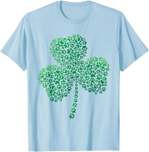 Camiseta de Mujer con Estampado Gráfico de Trébol, Cuello Redondo, Manga Corta, Corte Clásico, Color Azul Cielo, Algodón - Product Image 1