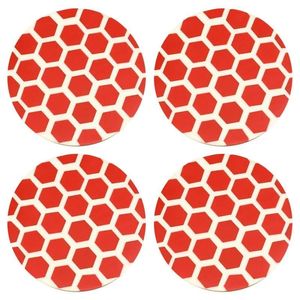 Ensemble de sous-verres hexagonaux rouges modernes en bois, sets de table ronds résistants à la chaleur pour café et repas - Product Image 5