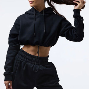 Sudadera con capucha lisa de diseño crop para mujer, ajuste ceñido, moda urbana, peso pesado 280 g/m², venta al por mayor 2026 - Product Image 5