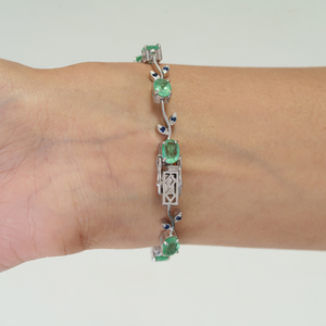Nueva Llegada, Pulsera Fina de Plata de Ley 925 con Diseño Floral, 100% Genuina con Esmeralda y Zafiro Azul - Product Image 4