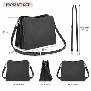 <b>Black</b> PU Leather Crossbody Shoulder <b>Bag</b> Water-Resistant Single <b>Strap</b> Zipper Closure Lightweight Women's Purse for Daily Travel - Product Image 4