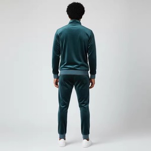 100% <b>Velour</b> Regular Fit Custom Mid weight Men's Oversized Cotton Solid Green Printed <b>Tracksuits</b> Top Quality Breathable Sweatsuit - Product Image 5