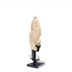Custom-Size 12.5-15 cm Calcite Flame Sculpture with Iron <b>Stand</b> Table Decoration & Accessory with Domed Front and Flat Back - Product Image 4