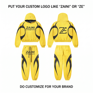 ZAINI 300g Premium Breathable Hooded Polyester Knitted Windbreaker Suit <b>Men</b> Winter Casual <b>Yellow</b> Black Panel Design Custom Logo - Product Image 1