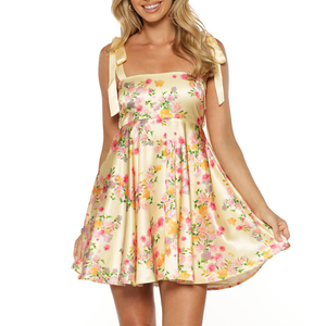 Vestido Mini Halter Personalizado de Verano para Mujer con Estampado Floral, de Satén y Encaje, Sin Mangas, Casual, para Playa, Estilo Bodycon, Ropa de Sororidad - Product Image 1