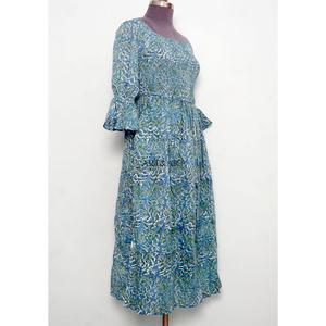 Robe longue d'été pour femme 100 % coton à imprimé floral, écologique, élégante pour les fêtes, décontractée pour le quotidien, avec boutons décoratifs, naturelle - Product Image 4