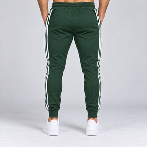 Dark Forest Green <b>Mens</b> Track <b>Joggers</b> Double <b>White</b> Side Stripes Training Running Pants Elastic Waist Ribbed Wholesale Trouser - Product Image 3