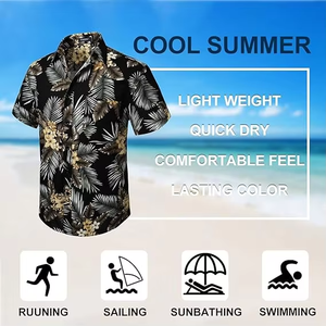 Chemise hawaïenne à manches courtes pour homme, imprimé floral, noire, respirante, 100% coton, vêtements de vacances, col en V, style estival, séchage rapide - Product Image 4
