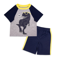 Ensemble de pyjama pour garçon à motif de dinosaure, design de dessin animé T-Rex, tissu doux et confortable pour l'été, fabriqué au Cambodge pour les marques de vente au détail