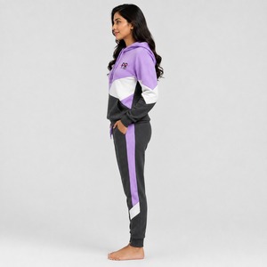 Ensemble de survêtement à capuche color block pour femme, avec poches latérales pleine longueur, style décontracté automne, mélange coton élasthanne, vente en gros - Product Image 3