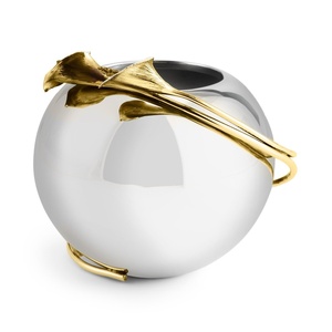 Jarrón de lujo Saleem International 2026 con diseño de granada, color plateado, de metal, con hoja de ginkgo marrón dorado - Product Image 1