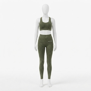 Conjunto de Yoga Verde Oliva para Mujer, Top Deportivo y Leggings de Cintura Alta, Ropa Deportiva para Gimnasio y Entrenamiento - Product Image 1