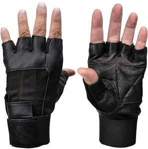 Samroz Sports Black Leather Palm Fingerless Motorcycle Hand <b>Gloves</b> W/Mesh Material - Product Image 1