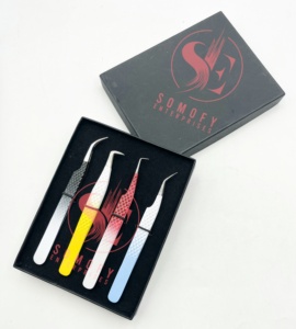 Latest Custom Colors Non-Slip Stainless Steel Volume Lash <b>Tweezers</b> with New Fiber Tip for Eyelash Extension - Product Image 3