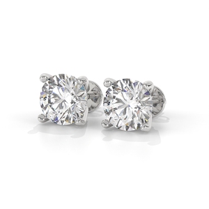 Boucles d'oreilles clous en or 14 carats avec diamant rond taille brillant, sertissage quatre griffes, faites à la main, bijoux fins minimalistes exquis, style classique - Product Image 2