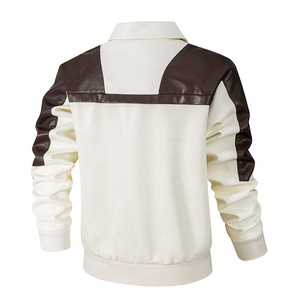 Veste en cuir pour homme à blocs de couleur, manches longues, style automne, vêtements de moto pour adultes - Product Image 4