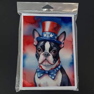 Whimsical Boston Terrier Patriótico American Note Cards Pack 8 en blanco A7 Tamaño 5x7 Tarjetas de felicitación con sobres - Product Image 3