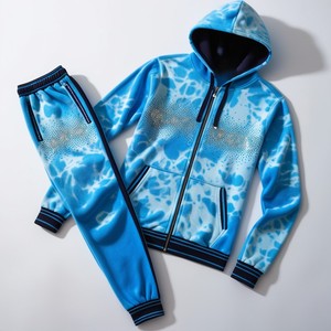 Women's <b>Blue</b> Tie <b>Dye</b> Hooded Tracksuit Full Sleeve Zipper Sporty Casual Breathable Midweight Polyester Spring Wear - Product Image 2