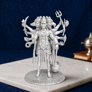 Jaipur Metals 999 Silver Plated Panchmukhi Hanuman Idol | 100% Brass Durable Tabletop <b>Religious</b> <b>Statue</b> | 6.5x4.2x9cm | 115g | - Product Image 1