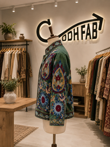 <b>Green</b> Floral Paisley Embroidered <b>Velvet</b> Winter Stand <b>Jacket</b> <b>Women</b> Handmade Suzani Boho Ethnic Vintage Designer Outerwear - Product Image 2