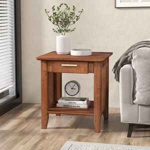 Comodino Moderno in Rovere e Rattan con Luce LED, Cassetto e Ripiano Portaoggetti per Camera da Letto di Villa - Product Image 2