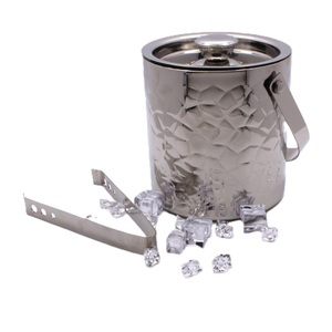 Seau à glace en acier inoxydable pour vin, motif croco gaufré, élégant refroidisseur à champagne argenté avec doubles poignées annulaires - Product Image 6