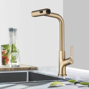 Rubinetto da Cucina Monocomando Oro Spazzolato con Doccetta Estraibile, Design a Cascata a 360 Gradi - Product Image 1