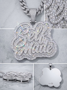 RCK Global SELFMADE Handwritten Pendant with Iced Outer Frame VVS1 Moissanite 925 Sterling Silver Hip Hop Medallion <b>Necklace</b> - Product Image 4