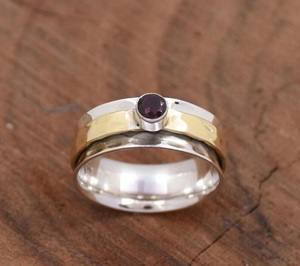 Handmade Red Garnet <b>Spinner</b> <b>Ring</b> 925 Sterling Silver January Birthstone Statement Jewelry - Product Image 6