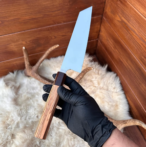 Couteau de chef artisanal haut de gamme en acier carbone, manche en bois, lame tranchante comme un rasoir, couteau de cuisine ambidextre, OEM - Product Image 1