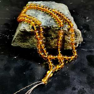 Perles d'ambre baltique rondes authentiques, misbaha en pierre naturelle perlée, tasbeeh fait main, subha en résine unique, cadeau musulman pour l'Aïd - Product Image 2