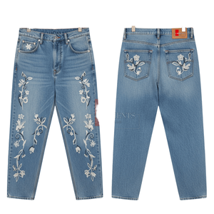 <b>Womens</b> Embroidered Corduroy <b>Jeans</b> Mid Waist Skinny Fit Straight Fashion Pants <b>Soft</b> Stretchable Casual Summer Flat OEM/ODM - Product Image 1