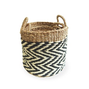 Set of 3 Seagrass and Cotton Fabric <b>Baskets</b> Handmade <b>Storage</b> <b>Basket</b> Wholesale eco-friendly Made in Vietnam - Product Image 2