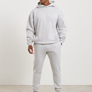 Ensemble de survêtement gris pour homme avec capuche, cordon de serrage, séchage rapide, décontracté, manches longues, couleur unie, léger, en coton, pantalon de jogging ample - Product Image 3