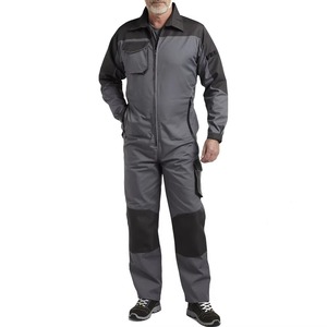 <b>Men's</b> Gray <b>Work</b> Coverall With Black Accents Abrasion Resistant Polyester Long Sleeve Safety Uniform - Product Image 2