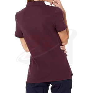 Polo pour femme, couleur unie, manches courtes, coupe classique, décontracté, 100% coton, tissu Oxford, style tissé - Product Image 2