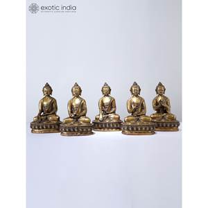 Juego de cinco esculturas de Buda de latón de calidad premium de 8 \ "en diferentes Mudras - Product Image 1